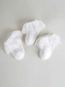 3 Pairs White Lace Socks, Elegant & Sweet Princess Style, Suitable For Children Dance - White - View 7