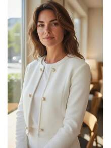 Women's Short Blazer, Cropped Top, Long Sleeve Crepe Knit Cardigan - White - View 1