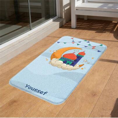 1件装祈祷垫 - 便携式可折叠法兰绒垫，浅蓝色清真寺图案，底部防滑，可机洗，适合斋月、婚礼和家庭聚会，理想的斋月礼物 | 优雅祈祷垫
