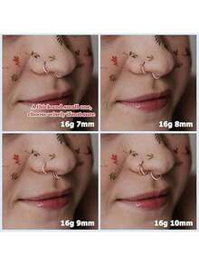 3件装鼻环 - 316L不锈钢双环鼻环 16G/18G/20G 铰链式锆石耳廓穿孔饰品 鼻中隔环 唇环 耳骨耳环 耳廓环 耳屏环 耳骨钉 7mm/8mm/10mm - 玫瑰金(鍍) - 查看 6