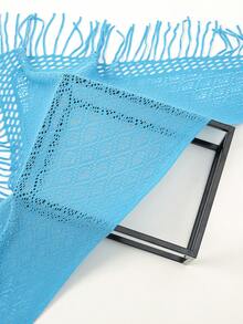 1 Stück Damen einfarbiger dreieckiger Quasten gestrickter Schal, minimalistischer Schal für Herbst/Winter - Himmelblau - Übersicht 4