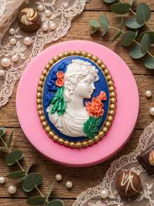 1 pieza/2 piezas Molde de fondant con marco retro, molde de silicona con cabeza de diosa de cabello largo y rosa, para manualidades de chocolate, decoración de pasteles y pudines, proyectos de joyería y arcilla polimérica - Rosa - Ver 1