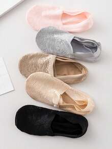 1/5双 时尚女士夏季蕾丝花边短袜 硅胶防滑隐形薄款透气船袜 - 彩色 - 查看 2