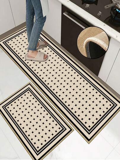 3.5mm Thick Soft Rubber Linen Kitchen Mat, Modern Woven Style Absorbent Kitchen Rug, Edged To Prevent Peeling, Water-Absorbing And Easy To Clean, Linen Surface With Foam Middle And Rubber Bottom, Suitable For Kitchen, Bathroom, Laundry Room, Hallway, Living Room And More