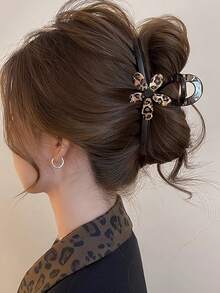 1个豹纹花卉巧克力棕色爪形发夹，新款时尚高端发饰，秋季时尚女士发夹，优雅爪形发夹，冬季发饰，女士蝴蝶结，适合节日装扮 - 多色 - 查看 5