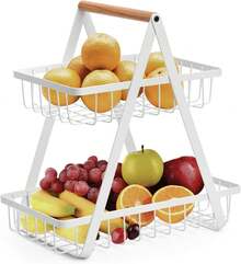 2-Tier / 3-Tier Convertible Fruit Basket Stand - Reinforced Detachable Metal Storage Rack With Wood Handle, Rustproof Ventilated Countertop Organizer For Fruits Vegetables Bread Snacks, Pantry Kitchen Gift Set For Home & Outdoor Picnic.Tiered Fruit Stand, Kitchen Counter Organizer, Pantry Storage Rack, Foldable Wire Basket, Rustproof Kitchen Rack, Ventilated Food Display, Detachable Shelf Organizer, Wood Handle Basket, Space Saving Kitchen, Gift For New Home - 白色 - 查看 13