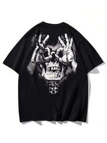 Áo thun nam tay ngắn dáng rộng phong cách Gothic Punk in hình đầu lâu, kiểu dáng đường phố. - màu đen - Xem 7