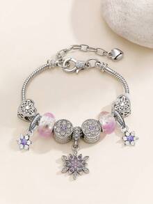 Heart & Flower Charm Bracelet Classic Heart Rhinestone Bracelet Snowflake Bracelet Fashionable Golden Heart Bracelet For Girl - Multicolor - View 5