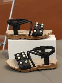 1双复古露趾儿童凉鞋，夏季新款时尚透气沙滩鞋，软底防滑 - 黑色 - 查看 7