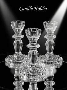 1件/套玻璃烛台，复古法式风格，透明纹理单臂锥形烛台，适用于餐桌中心装饰、客厅壁炉架摆设、婚礼招待会装饰、节日派对布置、精品酒店点缀、浪漫约会之夜、新娘送礼会布置、办公室接待氛围。 - 多色 - 查看 16