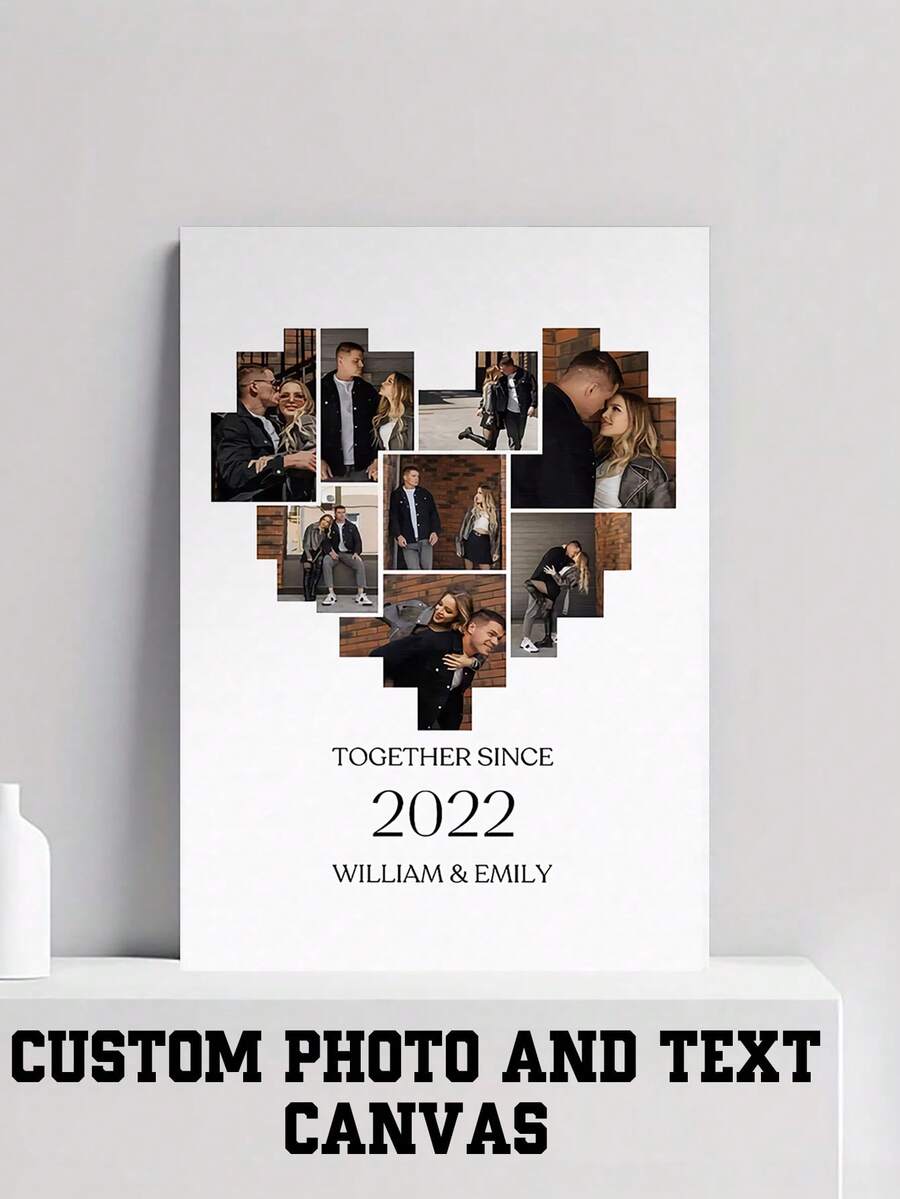 Customized Canvas Wall Art - First Christmas As Newlyweds - Personalized Photo Collage - Wooden Frame - Unique Couple's Gift - Unforgettable Keepsake - Multicolor 02 - View 1