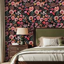 1卷波西米亚风花卉自粘壁纸 - 可撕贴可移除壁纸，彩色花卉图案，复古农舍风格，宽17.32英寸，装饰墙贴，家居装饰DIY贴纸，客厅装饰及配件，厨房壁纸，美观壁纸，租房者适用自粘壁纸，节日装饰壁纸 - 花卉 - 查看 5