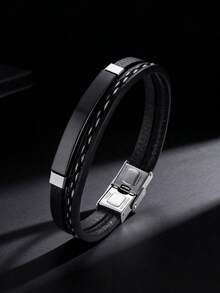 1pc Personalized Minimalist Jewelry, Stainless Steel Laser Engraved Name Bracelet, Best Gift For Men, Suitable For Graduation, Back To School, Father's Day - Multicolor - View 11