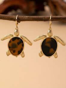 1对波西米亚极简可爱卡通孔雀石海龟耳环，适合女性，适合度假、派对、日常佩戴（图案随机） - 棕色 - 查看 6