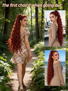 30 Inch Clip-On Ponytail Wig, Wavy Fluffy Long Curly Synthetic Fiber High Ponytail, Braided Curly Ponytail, Suitable For Women Party, Holiday Gift, Music Festival, Party Hair Accessories, Everyday Wear, Hair Salon Use, Cosplay, Wedding, Y2K, Lolita, JK, Suitable For Thin Hair, Beginners And All Skin Tones, New Year And Valentine's Day Gift, Hair Accessory - Multicolor - View 7