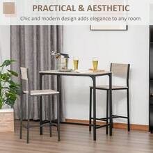 3 Pcs Table Stool Set Industrial Design W/ Metal Frame Oak Tone MDF Panels Minimal Compact Beautiful - 835-135 - View 8