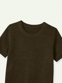 New Spring/Summer Women's Knit Short Sleeve Top, Casual Minimalist Style Olive Solid Color Crew Neck Pullover, Suitable For Daily Wear And Commuting - Army Green - View 7