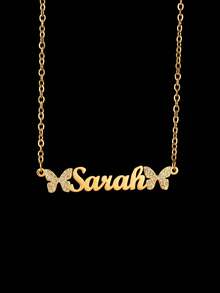 1set Personalized Customized Butterfly Zirconia Jewelry Set, Bracelet+Necklace Set, Butterfly Zirconia Inlay, Stainless Steel Customized Jewelry Set, Comes With Gift Box As Valentine's Day, Mother's Day, Ramadan Gift - Gold - View 11