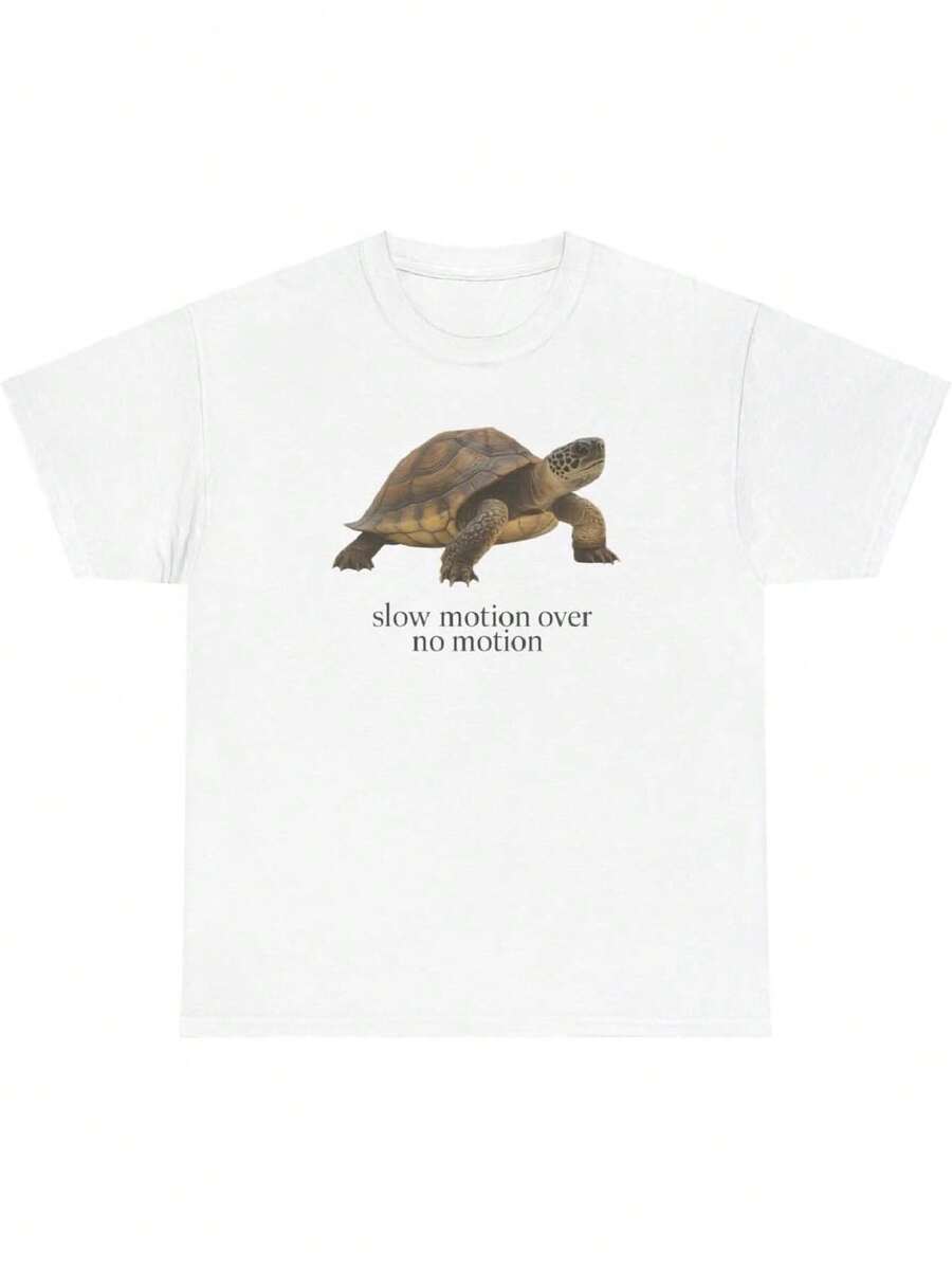 Slow Motion Over No Motion Turtle T Shirt Funny Money Slang Gen Z Meme Humor Tee - White - View 1