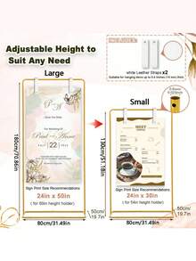 71"X31.5"X20" Adjustable Wedding Welcome Sign Stand With 2 Leather Straps, Gold Display Easel, Customizable For Baby, Bride, Valentine's Day - Gold and White - View 3