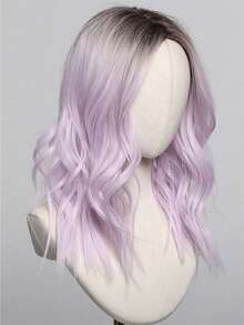 20" Lavender Wavy Bob Wig, Women - Shoulder Length, Middle Part, Heat Resistant Synthetic Fiber, Natural Look, Blonde Wig, Essential For Beauty Events, Suitable For Beginners, High Quality, Women's Wig, Versatile Use For Daily, Party, Cosplay, Holiday, Music Festival And More, Elegant & Fashionable - 淡紫色 - 查看 4