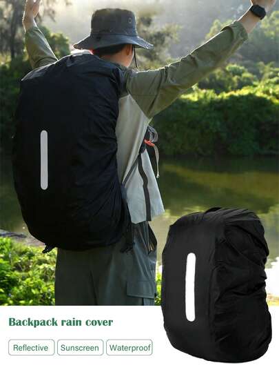 Cubierta de lluvia para mochila talla grande vendida, cubierta de lluvia reflectante de nocturna para exteriores con tiras reflectantes para senderismo, camping y ciclismo