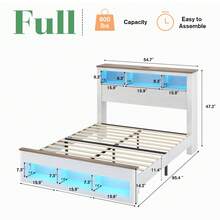 Wood Platform Bed Frame With Bookcase Storage Headboard And Footboard, Farmhouse Bed With LED Light ,Full/Queen/King Size - 白色 - 查看 11