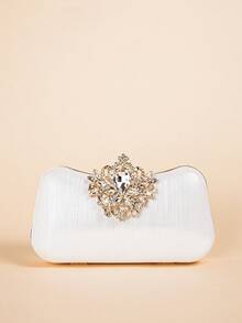 Luxury Rhinestone Evening Bag For Carnival, Shiny Wedding Dress Purses, Glamorous,Elegant,Exquisite Small Rhinestone Decor Boxy Evening Bag For Party Dinner Bag,Clutch Bag For Party Girl,Woman,For Female Perfect For Party,Wedding,Prom,Dinner/Banquet,Best Gift For Women's Clip Glitter Dinner Wallet For Carnival Wedding Handbag For Party And Prom - White - View 4