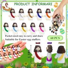 60 Pcs Little Jesus Figures Easter Mini Rubber Toys To Hide And Seek Pocket Jesus Loves You Miniatures Religious Party Favors Baptism Gifts Sunday School Easter Egg Stuffers 10 Color_60 - 10 Color60 - View 3