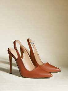 Women's Sexy & Fashionable Pointed Toe 12cm High Heel Casual Slingback Pumps, Brown, Suitable For Commuting, Summer - Brown - View 4