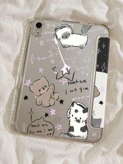 这款精致可爱的卡通猫咪星形字母双面亚克力水晶后盖适用于第7、8（10.2英寸）和第10代iPad。它具有防震功能，内置笔槽，支持睡眠/唤醒功能和多种折叠支架模式，是理想的节日礼物。