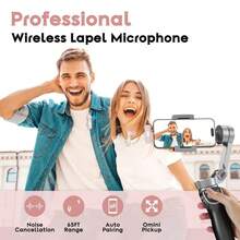 60mAh Battery Wireless Lavalier Microphone, Noise Cancelling, For Live Streaming, Karaoke, Pink - Pink - View 8