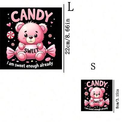 1pc/2pcs/3pcs Pink Bear Patch Heat Transfer Stickers, For DIY T-Shirt, Sweatshirt, Jeans, Hoodie, Backpack, Jacket, Handbag, Pillow