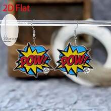 2D扁平卡通风格爆炸吊坠耳环，时尚饰品，派对礼物，节日礼物（送给家人和朋友），时尚宣言，特殊场合，优雅设计，经典轻盈耳环，独特饰品，扁平耳环，朋友礼物，女士时尚 - 彩色 - 查看 2