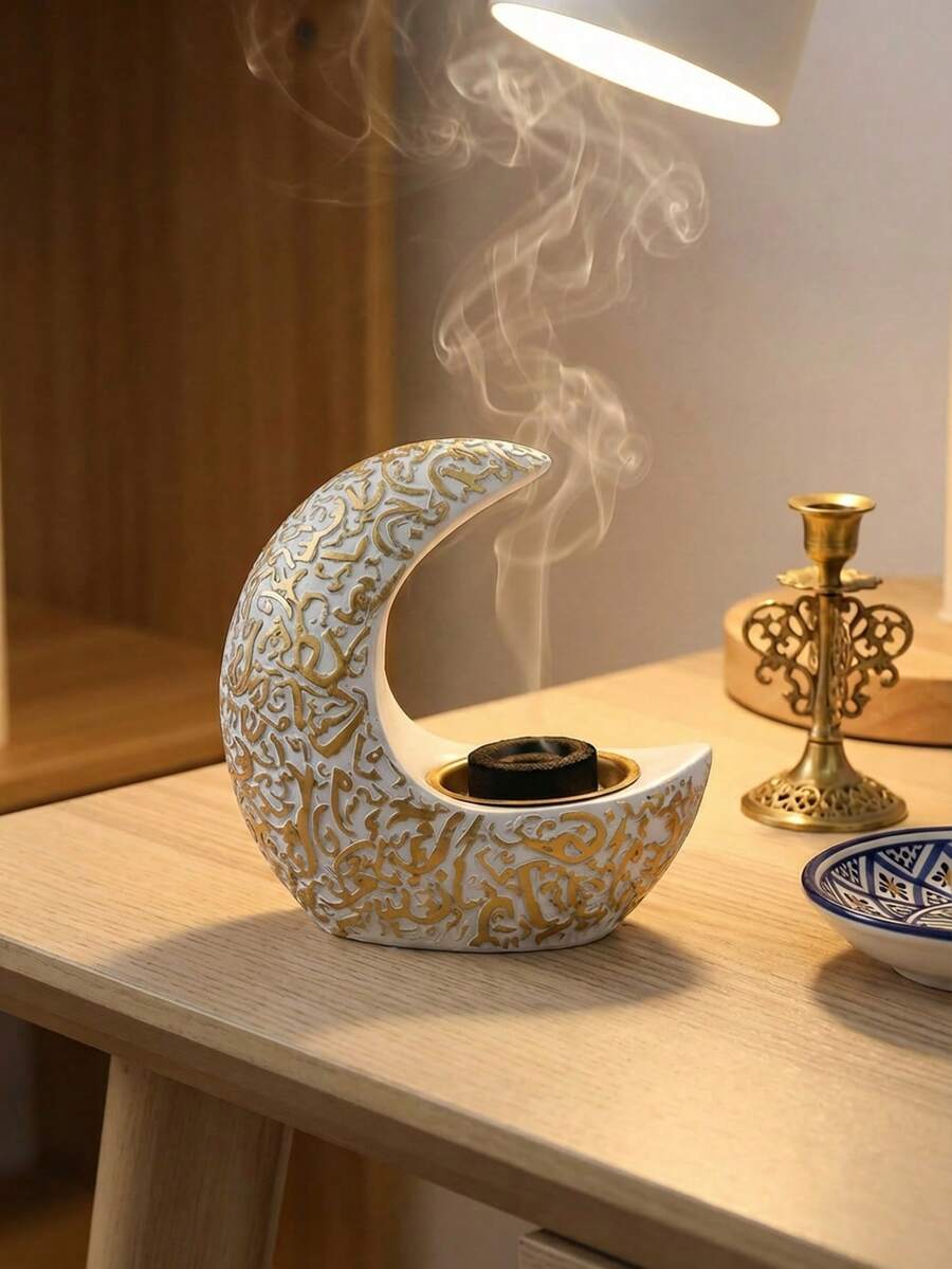 1件/套樹脂黑白月亮形簡約香氛擴香器，中東風格四季通用居家空氣淨化香爐，阿拉伯字母香夾，適用於瑜伽工作室、按摩室、冥想、頭髮與衣物、辦公室與臥室，全年適用，配件，開齋節，開齋節分發，裝飾，裝飾品