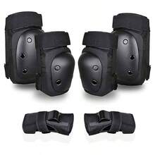 Juego de Rodilleras, Rodillera Codera Muequera 6 en 1 Set, Juego de Rodilleras Coderas y Muequeras, Adecuado para Bicicleta Patinaje Ciclismo Monopatn y Deportes Extremos - - Negro - Ver 2
