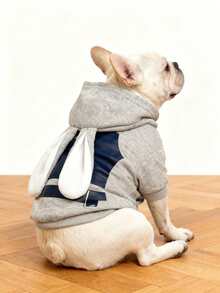 LUCKIE LABO 1pc Animal Rabbit Officer Costume Hoodie Sweatshirt, Fashionable Pet Apparel Suitable For Small Dogs And Cats, Indoor And Outdoor Wear - Grey - View 6