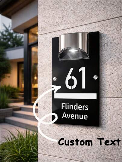 1pc Custom Solar Powered House Number Sign, Automatically Lights Up At Night, Durable Double Layer, Decorative, Solar Powered Rechargeable , Sophisticated & Stylish, High Quality, Vibrant Colors, Modern Minimalist, Unique,Home Decor Living Room