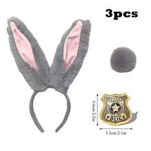Conjunto de disfraz de Judy Hopps con orejas y cola móviles - Diadema oficial con orejas de conejo, aro de pelo con orejas de conejo de peluche, adecuado para Halloween, convenciones de anime y fiestas temáticas - Multicolor - Ver 13