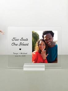 1 Set Customized Engagement Gift, Newlywed Engagement Couple Gift, Engagement Plaque, Personalized Gift, Valentine's Day, Customizable Photo Printed Plaque With Custom Information, Personalized Acrylic Photo Frame, Customizable Photo Decor - Multicolor - View 2