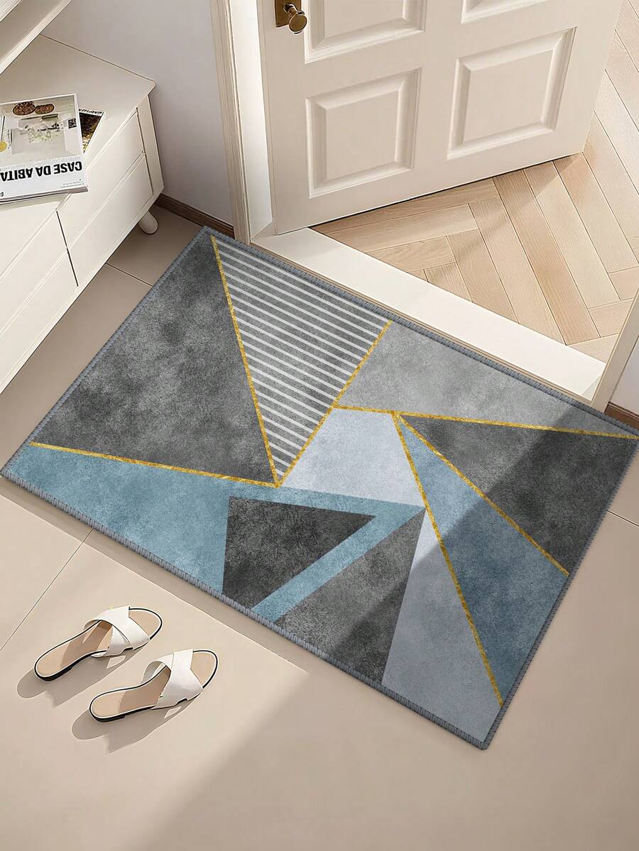 1pc Outdoor Anti-Slip Mat, Geometric Print Indoor Carpet, Bathroom Mat, Kitchen Mat, Decorative Carpet, Soft & Comfortable Multi-Purpose Carpet, Machine Washable For Kitchen, Indoor, Outdoor, Entrance, Bedroom, Home Decor - Grey - View 1