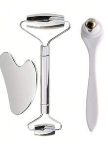 Stainless Steel Gua Sha Set, Includes Facial Beauty Gua Sha Board With Dual Rollers And Eyeball Bearings, Eye Lifting Massage Stick, Suitable For Home Use, Travel And Salons. New Year Gift, Valentine's Day Gift, Holiday Gift. - Multicolor - View 1