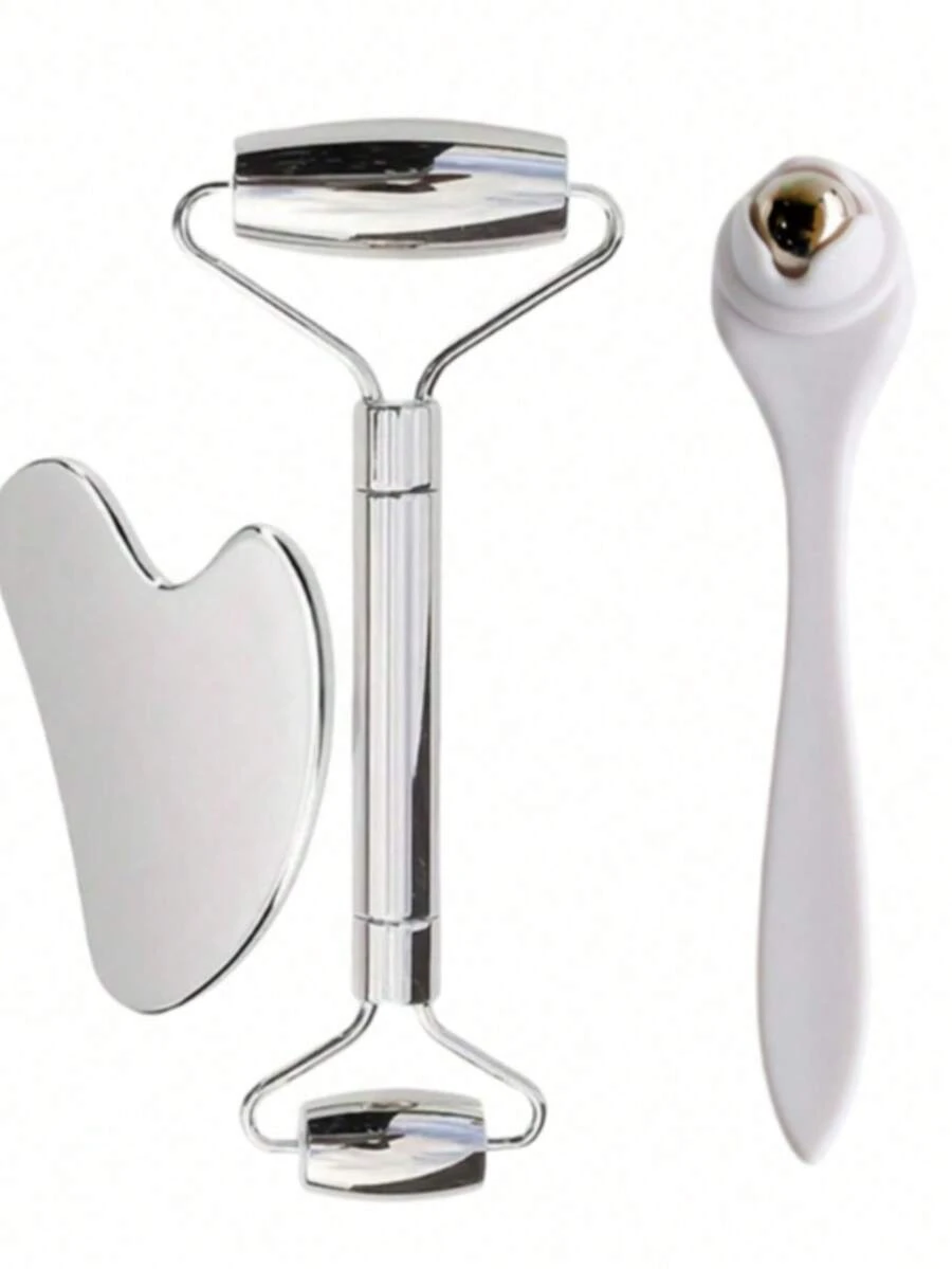 Stainless Steel Gua Sha Set, Includes Facial Beauty Gua Sha Board With Dual Rollers And Eyeball Bearings, Eye Lifting Massage Stick, Suitable For Home Use, Travel And Salons. New Year Gift, Valentine's Day Gift, Holiday Gift. - Multicolor - View 1