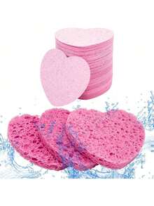 50pcs Heart-Shaped Natural Sea Sponge Pads - Professional Quality Face Cleansing Sponges, Suitable For Washing, Exfoliating And Makeup Removal - Heart-shaped - View 5