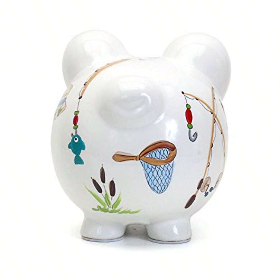 Hucha de Cerámica para Ahorro en Forma de Casa Temática de Acampada Regalo Decorativo para Niños y Adultos-B029 - Atrás de pesca - Ver 1