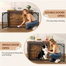 HEXCELEN Dog Crate Furniture, 100cm Dog Box For Home Use With 4 Doors, Modern Wooden Dog Crate, Side Table, For Medium To Large Dogs, Indoor Dog Crate, 100 X 60 X 63 Cm, Vintage Brown And Black - 鏽棕色 - 查看 3