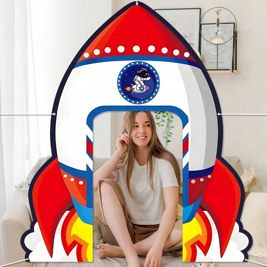 Dekorasi Ulang Tahun Bertema Galaksi dan Luar Angkasa: Spanduk Pintu, Pesawat Roket Astronot, Latar Belakang Planet, Perlengkapan Pesta untuk Perayaan. - MultiWarna - View 1