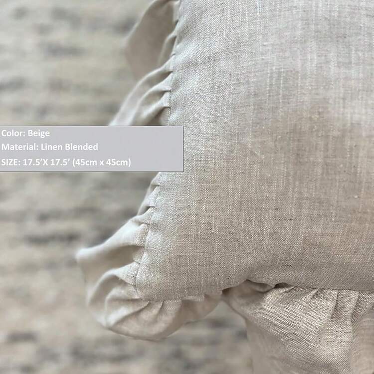 Korean Made Chair Pad 17.5'x 17.5' Slipcover Chair Cushion Cover Ties With Ruffle Farmhouse Decor Covers Only, Gift For Mom (Solid Beige) - 售米色 - 查看 3