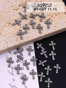 30 piezas de decoraciones de uñas en forma de cruz 3D - Accesorios de manicura de aleación de metal gótico con strass | Suministros de arte de uñas acrílicas encantadores para damas, dijes para uñas - Multicolor - Ver 10