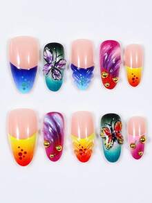 30pcs 3D Butterfly Nail Stickers, Blue & Pink Ombre Color, Nail Art Supplies Suitable For Everyday Wear, Spring/Summer Nails - Multicolor - View 7